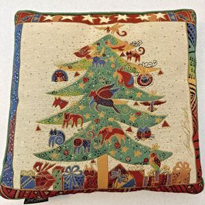 Laurel Birch Tapestry Christmas Pillow Holiday Christmas Tree Cats 17" x 17"